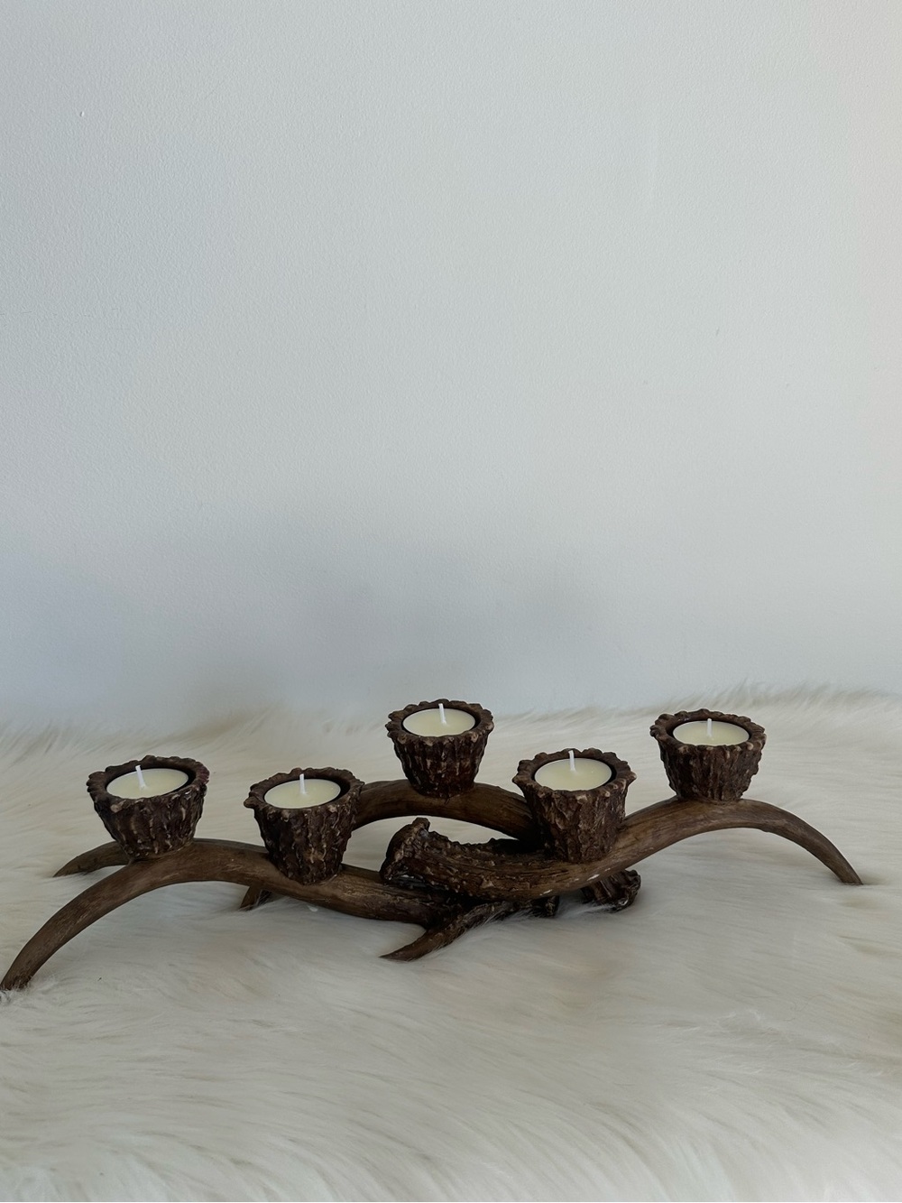 Faux Brown Resin Antler 5-Tea Light Candle Holder